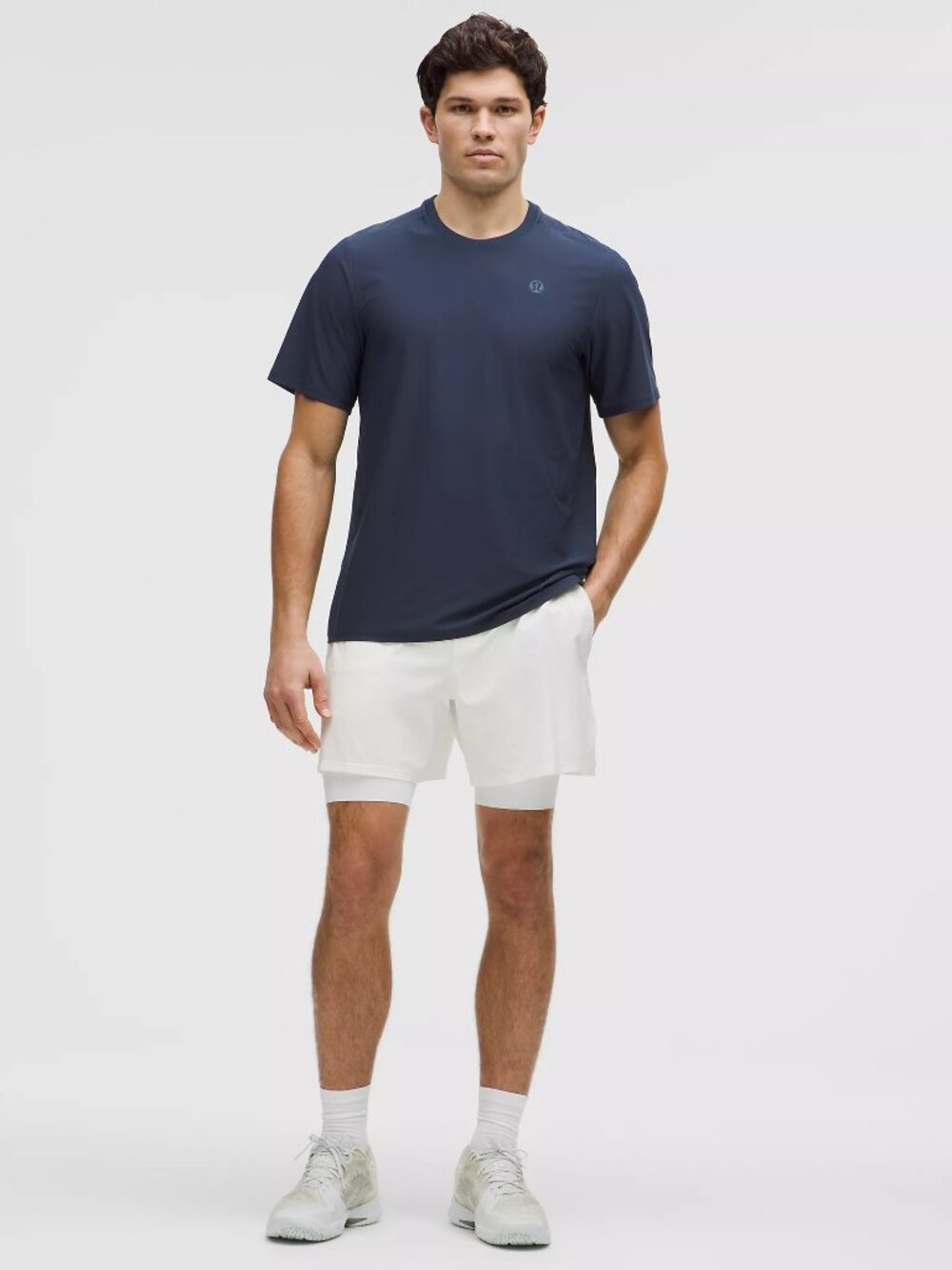 UV-Protective Striped Mesh Tennis T-Shirt - Club Blue